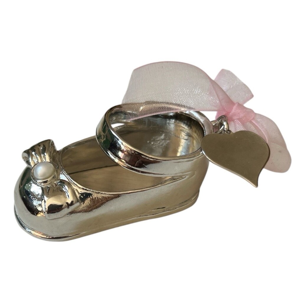 Vintage Gloria Duchin Silver Plated Mary Jane Baby  Ornament 2.25x1.25" USA READ